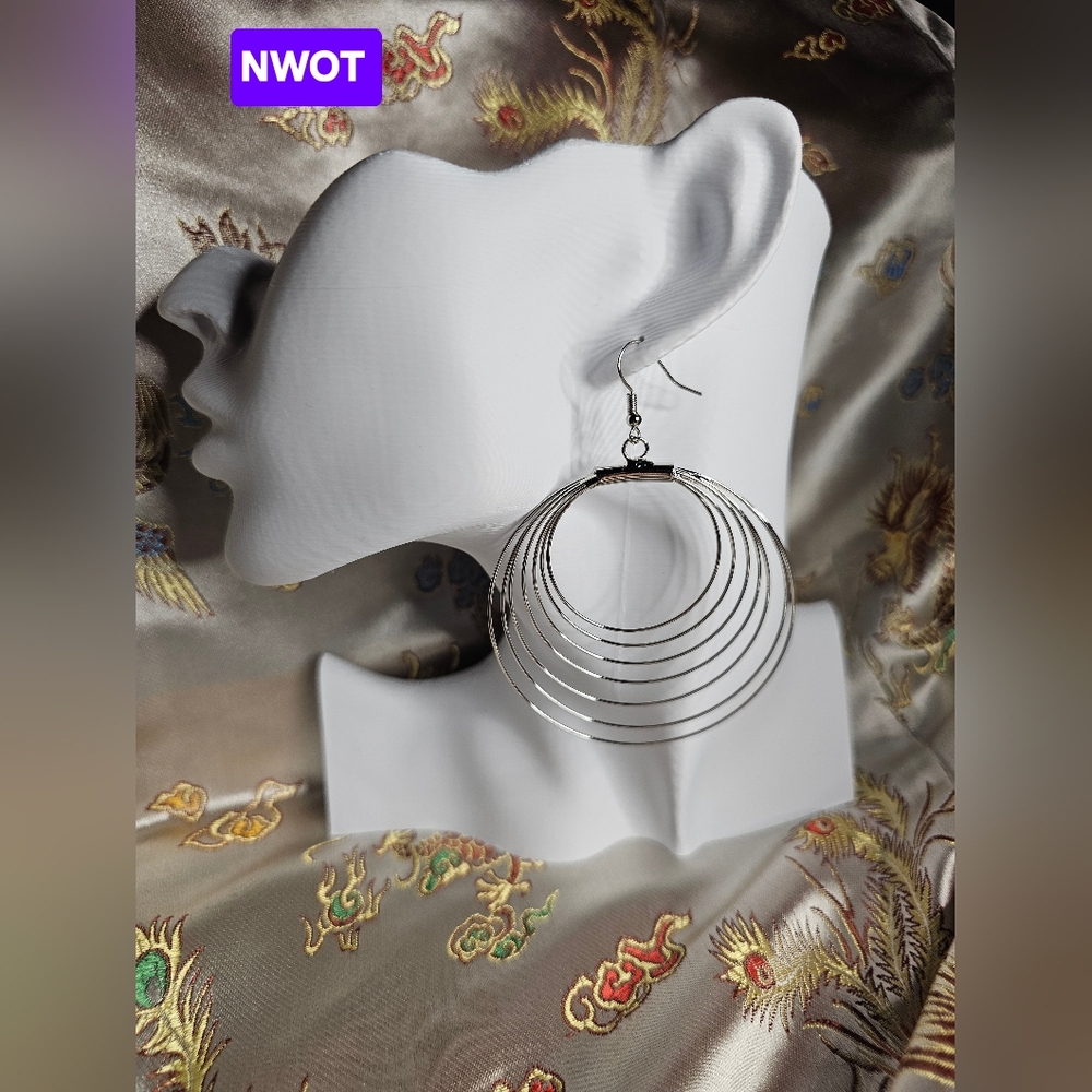 Silver Large Multi-Hoop Dangle Earrings NWOT